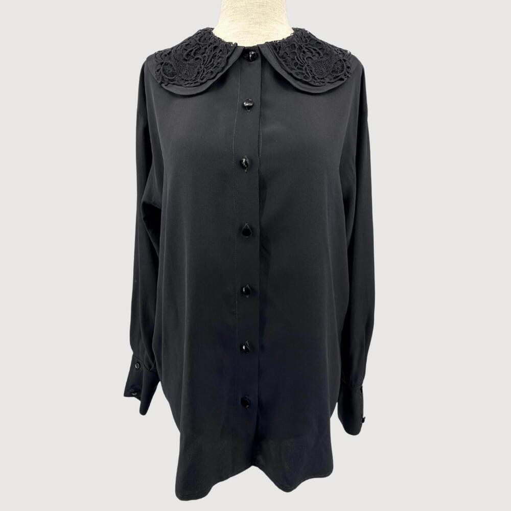 Vintage 100% Silk Peter Pan Collar Blouse Italian 90s